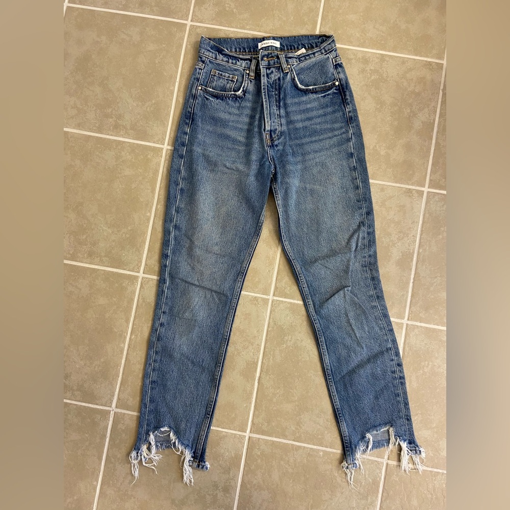 Anine Bing Distressed Hem Straight-Leg Blue Jeans